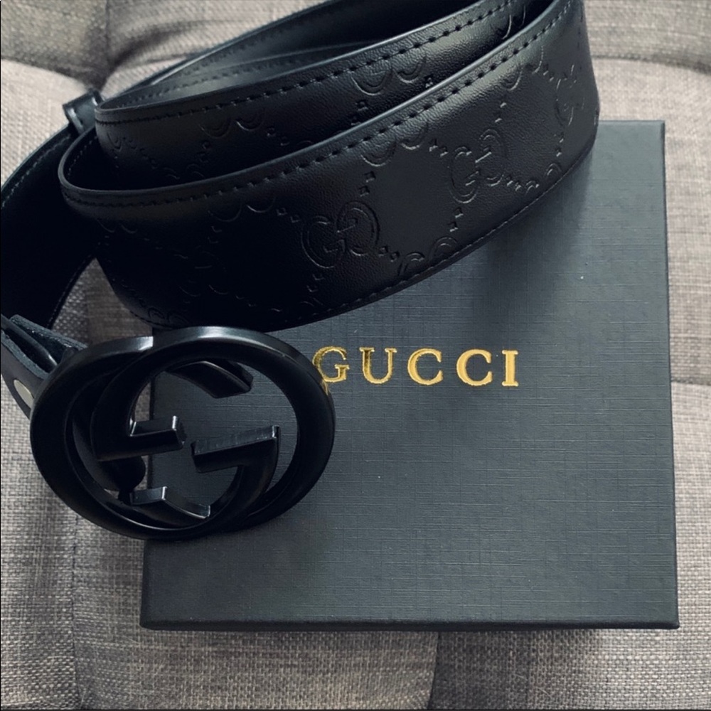 Gucci Mens Black Belt Matte Buckle SZ 110/38-44